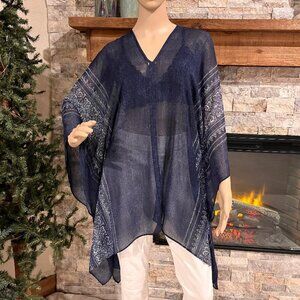WESTBOUND WOMAN's Kimono Sleeve Sheer BLUE Irregular Hem Cover Up Cape Sz 2X